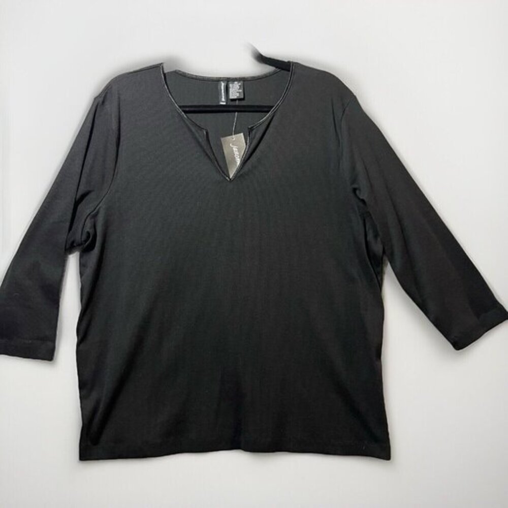 Jason‎ Maxwell Top 2X Black Ribbed 3/4 Sleeve Womens Blouse